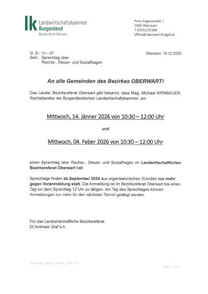 Termine Bezirksreferat